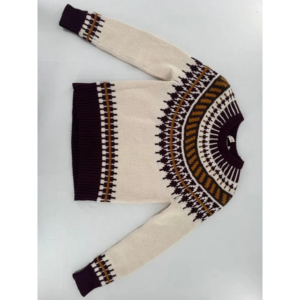 Tory Burch Fair Isle Wool Sweater XS Nordic Ski Pullover Preppy Quiet Luxury